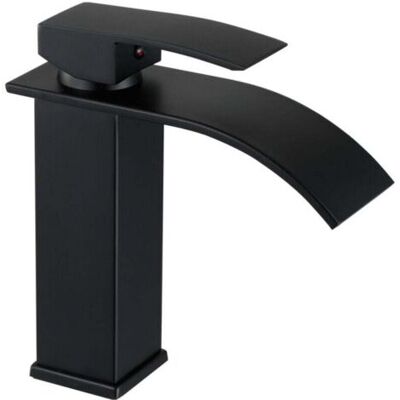 ABYSSE Moderne Robinet Lavabo Design Elégant, Robinetterie Cascade Noir - Mitigeur Monotrou Sur Plage Avec Cartouche Céramique - Publicité ABYSSE Moderne Robinet Lavabo Design Elégant, Robinetterie Cascade Noir - Mitigeur Monotrou Sur Plage Avec Cartouche Céramique - Publicité