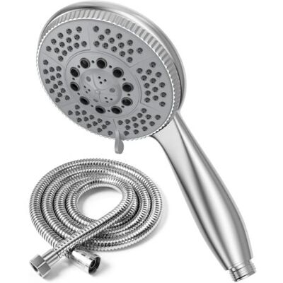 ABYSSE Pommeau De Douche + Flexible En Acier De 1,5 M, Jet Multifonction Haute Pression 5 Fonctions, Pommeau De Douche Anticalcaire En Abs Chromé Avec Buse Argentée - Publicité ABYSSE Pommeau De Douche + Flexible En Acier De 1,5 M, Jet Multifonction Haute Pression 5 Fonctions, Pommeau De Douche Anticalcaire En Abs Chromé Avec Buse Argentée - Publicité