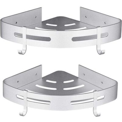 ABYSSE Etagère Douche D'Angle Sans Perçage Accessoire Salle De Aluminium Lot De 2 Argent Avec Crochets - Publicité ABYSSE Etagère Douche D'Angle Sans Perçage Accessoire Salle De Aluminium Lot De 2 Argent Avec Crochets - Publicité