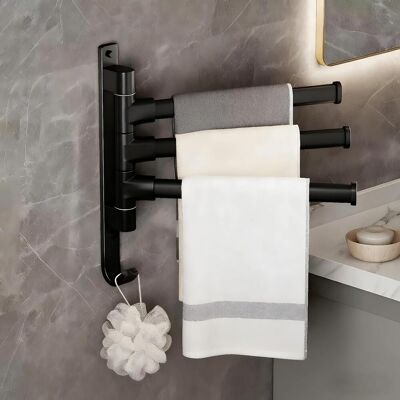 GRASSLIN 1 Porte-serviettes, 3 Barres, Aluminium, Rotation 180°, Noir, Mural, Salle De Bain - Publicité GRASSLIN 1 Porte-serviettes, 3 Barres, Aluminium, Rotation 180°, Noir, Mural, Salle De Bain - Publicité