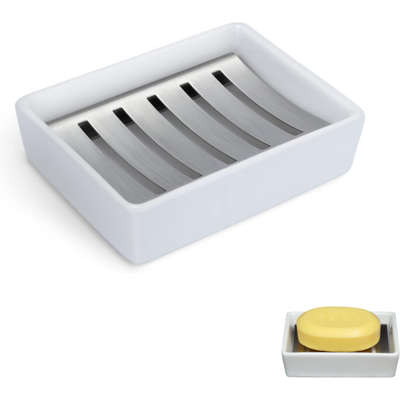Generic Porte-savon, Plat En Céramique Et Acier Inoxydable, Boîte À Savon Double Drain, Support Créatif Pour Salle De Bain - Publicité Generic Porte-savon, Plat En Céramique Et Acier Inoxydable, Boîte À Savon Double Drain, Support Créatif Pour Salle De Bain - Publicité