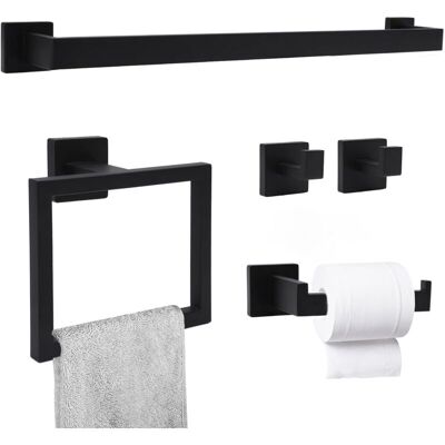 MOXIE Porte Serviette Set De 5 Pièces, Accessoire Salle De Bain Métal Perçage, Murale Inclus Porte-serviettes,porte Papier Toilette,crochet Porte-serviettes Et Crochet, Noir - Publicité MOXIE Porte Serviette Set De 5 Pièces, Accessoire Salle De Bain Métal Perçage, Murale Inclus Porte-serviettes,porte Papier Toilette,crochet Porte-serviettes Et Crochet, Noir - Publicité