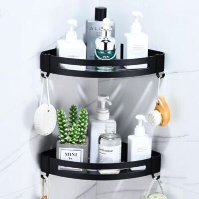 Bunthaus Etagere Salle De Bain Sans Percage, Étagère Murale Noire Douche Panier Rangement Angle Avec 4 Crochets Tablette D’angle Metal Pour Rangement Douche, Étagère Cuisine (2 Niveaux,triangle) - Publicité Bunthaus Etagere Salle De Bain Sans Percage, Étagère Murale Noire Douche Panier Rangement Angle Avec 4 Crochets Tablette D’angle Metal Pour Rangement Douche, Étagère Cuisine (2 Niveaux,triangle) - Publicité