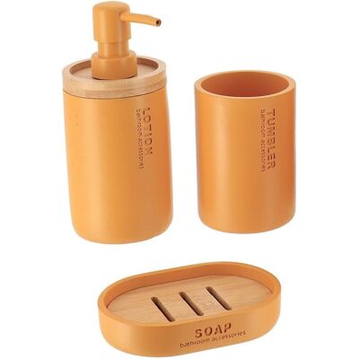 GRASSLIN Set 3 Pièces Accessoire Salle De Bain, Distributeur Savon Polyresine, Porte Savon Bambou, Pour Lavabo Familial - Publicité GRASSLIN Set 3 Pièces Accessoire Salle De Bain, Distributeur Savon Polyresine, Porte Savon Bambou, Pour Lavabo Familial - Publicité