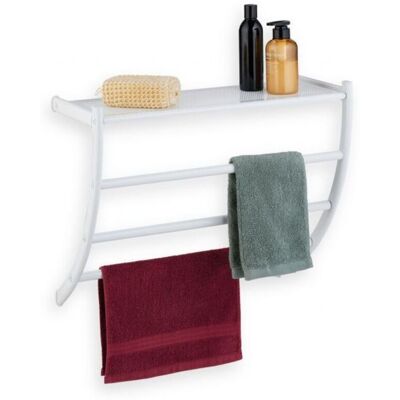 PELTOR Porte-serviettes Mural, Hxlxp: 44 X 56,5 X 23 Cm, Tablette & 3 Barres, Support Serviettes Salle De Bain, Blanc - Publicité PELTOR Porte-serviettes Mural, Hxlxp: 44 X 56,5 X 23 Cm, Tablette & 3 Barres, Support Serviettes Salle De Bain, Blanc - Publicité