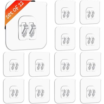 GRASSLIN Lot De 12 - Crochet Adhésif Mural - Accessoire Salle De Bain - Support Étagère Douche Panier Savon - Transparent - 6x6cm - Publicité GRASSLIN Lot De 12 - Crochet Adhésif Mural - Accessoire Salle De Bain - Support Étagère Douche Panier Savon - Transparent - 6x6cm - Publicité