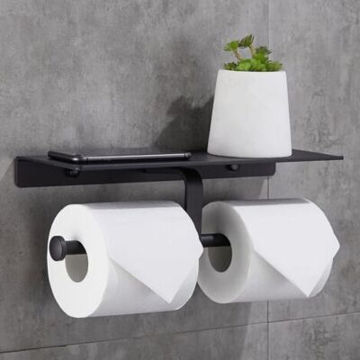 ABYSSE Porte Rouleau De Papier Toilette Hygiénique Sans Perçage Avec Etagère De Téléphone Portable Support Mural Double Pour Salle De Bains (noir) - Publicité ABYSSE Porte Rouleau De Papier Toilette Hygiénique Sans Perçage Avec Etagère De Téléphone Portable Support Mural Double Pour Salle De Bains (noir) - Publicité