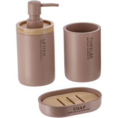 GRASSLIN Set 3 Pièces Accessoire Salle De Bain, Distributeur Savon Polyresine, Porte Savon Bambou, Pour Lavabo Familial - Publicité GRASSLIN Set 3 Pièces Accessoire Salle De Bain, Distributeur Savon Polyresine, Porte Savon Bambou, Pour Lavabo Familial - Publicité