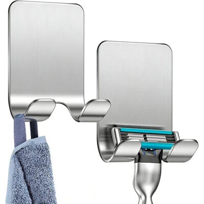 GRASSLIN 2 Pièces Support Rasoir, Crochet Adhésif Acier Inoxydable, Porte-serviette Salle De Bain, Pour Douche Et Baignoire - Publicité GRASSLIN 2 Pièces Support Rasoir, Crochet Adhésif Acier Inoxydable, Porte-serviette Salle De Bain, Pour Douche Et Baignoire - Publicité