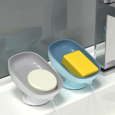 PELTOR Lot De 2 Porte-savon Avec Drainage En Plastique - Boîte À Savon De Douche À Ventouse - Pour Salle De Bain, Cuisine - Nettoyage Facile(bleu Et Gris) - Publicité PELTOR Lot De 2 Porte-savon Avec Drainage En Plastique - Boîte À Savon De Douche À Ventouse - Pour Salle De Bain, Cuisine - Nettoyage Facile(bleu Et Gris) - Publicité
