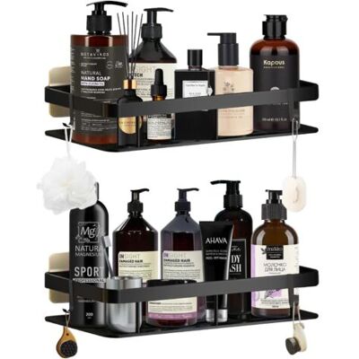 ABYSSE 2pcs Etagere Douche Sans Percage Noir Etagere Salle De Bain Espace Aluminium Mit 4 Crochets Et 6 Adhésives Rangement Salle De Bain Sans Percage Ou Forage Etagere Douche Pour Cuisine Salle De Bain - Publicité ABYSSE 2pcs Etagere Douche Sans Percage Noir Etagere Salle De Bain Espace Aluminium Mit 4 Crochets Et 6 Adhésives Rangement Salle De Bain Sans Percage Ou Forage Etagere Douche Pour Cuisine Salle De Bain - Publicité