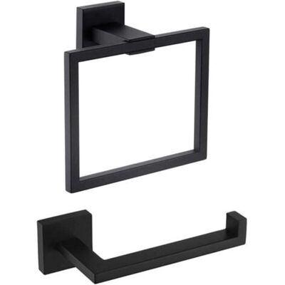 ABYSSE Ensemble De Quincaillerie De Salle De Bain 2 Pièces Porte-papier Hygiénique Et Anneau Porte-serviette Support Mural En Acier Inoxydable Sus 304 Noir Mat - Publicité ABYSSE Ensemble De Quincaillerie De Salle De Bain 2 Pièces Porte-papier Hygiénique Et Anneau Porte-serviette Support Mural En Acier Inoxydable Sus 304 Noir Mat - Publicité