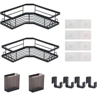 ABYSSE Étagères De Salle De Bain Sans Perçage, Grand Support De Rangement Avec 2 Supports De Dentifrice Et 4 Crochets, 2 Pièces - Publicité ABYSSE Étagères De Salle De Bain Sans Perçage, Grand Support De Rangement Avec 2 Supports De Dentifrice Et 4 Crochets, 2 Pièces - Publicité