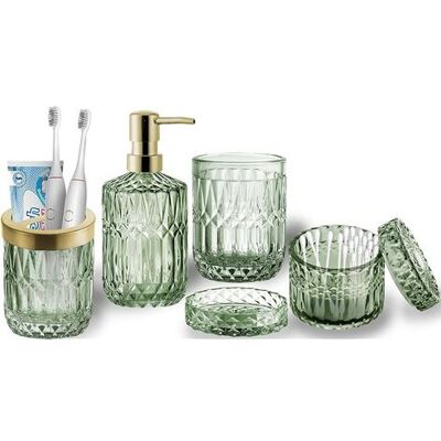 SANS MARQUE Runqin Lot De 5 Accessoires De Salle De Bain En Verre Transparent (distributeur De Savon, Porte-savon, Porte-brosse À Dents, Gobelet, Pot À Cotons-tiges), Décoration Moderne Contemporaine En Cristal - Publicité SANS MARQUE Runqin Lot De 5 Accessoires De Salle De Bain En Verre Transparent (distributeur De Savon, Porte-savon, Porte-brosse À Dents, Gobelet, Pot À Cotons-tiges), Décoration Moderne Contemporaine En Cristal - Publicité
