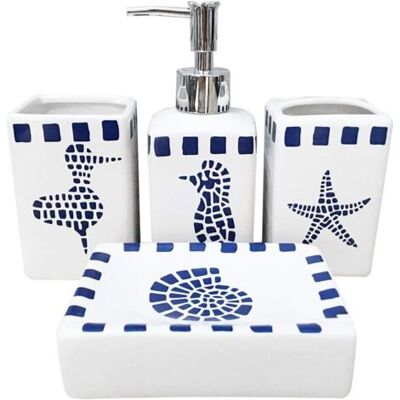 ABYSSE Juego De 4 Accesorios De Baño De Cerámica - Diseño Moderno - Botellas De Loción, Portacepillos De Dientes, Vaso, Dispensador De Jabón - Criaturas Acuáticas - Publicité ABYSSE Juego De 4 Accesorios De Baño De Cerámica - Diseño Moderno - Botellas De Loción, Portacepillos De Dientes, Vaso, Dispensador De Jabón - Criaturas Acuáticas - Publicité