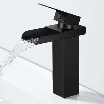 ABYSSE Robinet De Salle De Bains Cascade Noir Moderne, Robinet De Lavabo Cascade Avec Bec Hauteur 140 Mm, Robinet De Salle De Bains En Laiton - Publicité ABYSSE Robinet De Salle De Bains Cascade Noir Moderne, Robinet De Lavabo Cascade Avec Bec Hauteur 140 Mm, Robinet De Salle De Bains En Laiton - Publicité