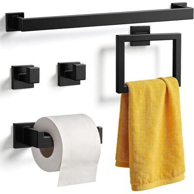Generic 5 Accessoires De Salle De Bain : Porte-serviettes Mural Antirouille, Barre Porte-serviettes De 40 Cm, Porte-papier Toilette, Anneau Et 2 Crochets,noir - Publicité Generic 5 Accessoires De Salle De Bain : Porte-serviettes Mural Antirouille, Barre Porte-serviettes De 40 Cm, Porte-papier Toilette, Anneau Et 2 Crochets,noir - Publicité