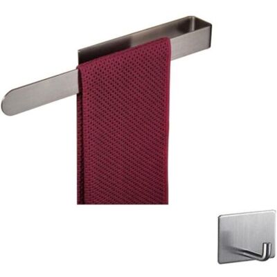 ABYSSE Porte-serviettes Sans Poinçon Salle De Bain En Acier Inoxydable Avce Un Crochet - 35x5x4cm - Publicité ABYSSE Porte-serviettes Sans Poinçon Salle De Bain En Acier Inoxydable Avce Un Crochet - 35x5x4cm - Publicité