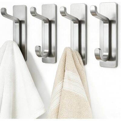 GRASSLIN Lot De 4 - Porte-serviettes - Crochet Mural - Adhésif Sans Perçage - Charge 6 Kg - Aluminium Inoxydable - Salle De Bain Et Cuisine - Argent - 20x5 Cm - Publicité GRASSLIN Lot De 4 - Porte-serviettes - Crochet Mural - Adhésif Sans Perçage - Charge 6 Kg - Aluminium Inoxydable - Salle De Bain Et Cuisine - Argent - 20x5 Cm - Publicité