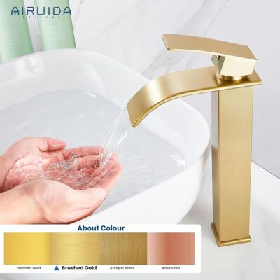 PELTOR Robinet De Lavabo De Salle De Bain Cascade Haut En Or Brossé, Robinet De Salle De Bain Moderne À Poignée Unique, Robinet De Bar De Ferme À Trou Unique, Robinet De Lavabo À Montage Sur Pont - Publicité PELTOR Robinet De Lavabo De Salle De Bain Cascade Haut En Or Brossé, Robinet De Salle De Bain Moderne À Poignée Unique, Robinet De Bar De Ferme À Trou Unique, Robinet De Lavabo À Montage Sur Pont - Publicité