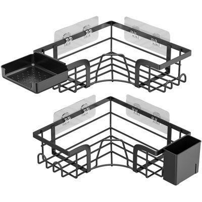 OEM Set De 2 Paniers D’angle De Salle De Bain, Rangement Mural Adhésif Sans Perçage, En Métal Noir, Avec Porte-éponge/porte-savon Et Crochets, Pour Douche Et Salle De Bain - Publicité OEM Set De 2 Paniers D’angle De Salle De Bain, Rangement Mural Adhésif Sans Perçage, En Métal Noir, Avec Porte-éponge/porte-savon Et Crochets, Pour Douche Et Salle De Bain - Publicité