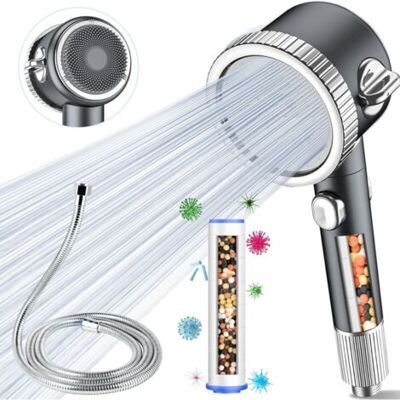 ABYSSE Pommeau De Douche Anti Calcaire - Haute Pression Pomme De Douche , Poire De Douche Economie Deau, Salle De Bain Filter Shower Head Chrome, Noir - Publicité ABYSSE Pommeau De Douche Anti Calcaire - Haute Pression Pomme De Douche , Poire De Douche Economie Deau, Salle De Bain Filter Shower Head Chrome, Noir - Publicité
