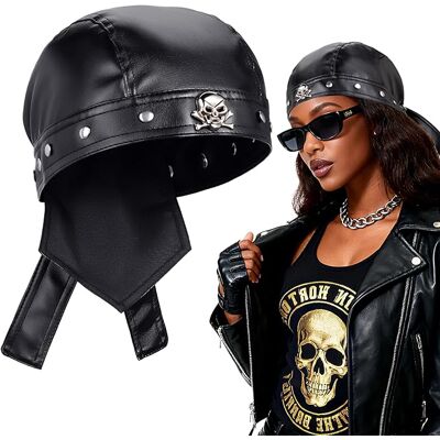 OEM Pu Cuir Biker Crâne Chapeau Classique De Mode En Cuir Biker Chapeau, Gothique Cuir Bandana Unisex Moto Casquette, S'Adapte 18-23 Pouces - Publicité OEM Pu Cuir Biker Crâne Chapeau Classique De Mode En Cuir Biker Chapeau, Gothique Cuir Bandana Unisex Moto Casquette, S'Adapte 18-23 Pouces - Publicité