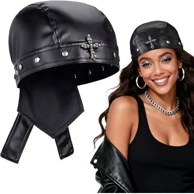 OEM Pu Cuir Biker Crâne Chapeau Classique De Mode En Cuir Biker Chapeau, Gothique Cuir Bandana Unisex Moto Casquette, S'Adapte 18-23 Pouces - Publicité OEM Pu Cuir Biker Crâne Chapeau Classique De Mode En Cuir Biker Chapeau, Gothique Cuir Bandana Unisex Moto Casquette, S'Adapte 18-23 Pouces - Publicité