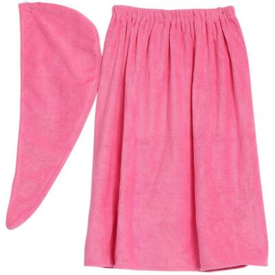HERUSI Kilt Sauna Pour Femme, Sarong Doux Et Confortable Avec Fermeture Velcro Et Serviette De Spa Pour Les Cheveux, En Coton Bio 150 X 90 Cm, Rose - Publicité HERUSI Kilt Sauna Pour Femme, Sarong Doux Et Confortable Avec Fermeture Velcro Et Serviette De Spa Pour Les Cheveux, En Coton Bio 150 X 90 Cm, Rose - Publicité