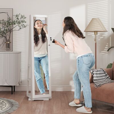 SANMINE HABITAT Miroir À Bijoux Tournant Pour Chambre À Coucher Avec 2 Clés, En Bois Blanc Et Verre, 38x38x160 Cm - Publicité SANMINE HABITAT Miroir À Bijoux Tournant Pour Chambre À Coucher Avec 2 Clés, En Bois Blanc Et Verre, 38x38x160 Cm - Publicité