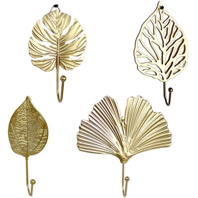OEM Lot De 4 Mini Supports Muraux En Métal Avec Style Feuille Pour Vêtements, Sac À Main, Écharpe, Clés - Doré-dou - Publicité OEM Lot De 4 Mini Supports Muraux En Métal Avec Style Feuille Pour Vêtements, Sac À Main, Écharpe, Clés - Doré-dou - Publicité