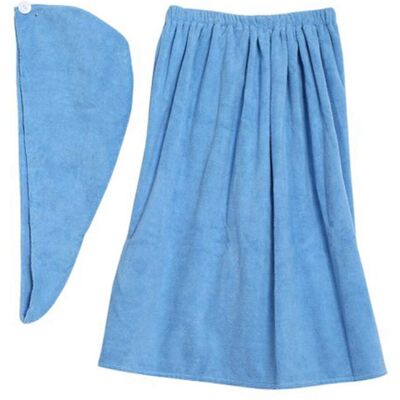 HERUSI Kilt Sauna Pour Femme, Sarong-kit Doux Et Confortable Avec Fermeture Velcro Et Serviette De Spa Pour Les Cheveux En Coton Biologique 150 X 90 Cm, Hellblau - Publicité HERUSI Kilt Sauna Pour Femme, Sarong-kit Doux Et Confortable Avec Fermeture Velcro Et Serviette De Spa Pour Les Cheveux En Coton Biologique 150 X 90 Cm, Hellblau - Publicité