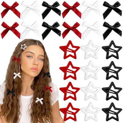 OEM Lot De 24 Pinces À Cheveux Nœud Papillon, 3 Couleurs : Rouge Étoile, Noir Satiné, Mini Nœuds Papillon, Blanches Étoile, Barrettes, Accessoires De Cheveux Style Années 2000 Pour Femmes Et Filles. Publicité OEM Lot De 24 Pinces À Cheveux Nœud Papillon, 3 Couleurs : Rouge Étoile, Noir Satiné, Mini Nœuds Papillon, Blanches Étoile, Barrettes, Accessoires De Cheveux Style Années 2000 Pour Femmes Et Filles. Publicité