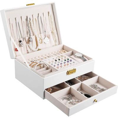 OEM Boîte À Bijoux Femme, 2 Niveaux Rangement Bijoux Voyage Fille En Cuir Pu, Organisateur Bijoux Et Présentoirs Coffret Pour Bagues, Boucles D'Oreilles, Colliers, Avec Serrure Et Clé, Blanc - Publicité OEM Boîte À Bijoux Femme, 2 Niveaux Rangement Bijoux Voyage Fille En Cuir Pu, Organisateur Bijoux Et Présentoirs Coffret Pour Bagues, Boucles D'Oreilles, Colliers, Avec Serrure Et Clé, Blanc - Publicité