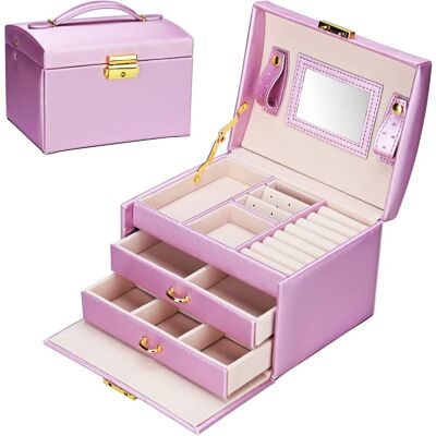 OEM Boîte À Bijoux En Cuir Pour Femme Avec Miroir Pour Boucles D'Oreilles, Colliers, Bagues, Cadeau De Noël, Fête Des Mères, Anniversaire(violet) - Publicité OEM Boîte À Bijoux En Cuir Pour Femme Avec Miroir Pour Boucles D'Oreilles, Colliers, Bagues, Cadeau De Noël, Fête Des Mères, Anniversaire(violet) - Publicité