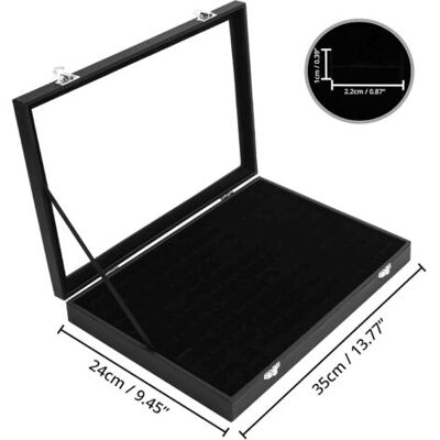 OEM Royaluxe-presentoir Bagues En Velours Noir Avec Couvercle - Présentoir Bague Avec 100 Encoches - Rangement Bagues, Boucles D’oreilles Et Boutons De Manchettes Avec Couvercle Transparent(36245cm) - Publicité OEM Royaluxe-presentoir Bagues En Velours Noir Avec Couvercle - Présentoir Bague Avec 100 Encoches - Rangement Bagues, Boucles D’oreilles Et Boutons De Manchettes Avec Couvercle Transparent(36245cm) - Publicité