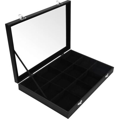 OEM Rangement Bijoux En Velour Noir Avec 12 Sections & Couvercle En Verre - Plateau Bijoux Feutre Avec Compartiments Ajustables - Rangement Boucle D’oreille, Bagues, Colliers & Bracelets - Publicité OEM Rangement Bijoux En Velour Noir Avec 12 Sections & Couvercle En Verre - Plateau Bijoux Feutre Avec Compartiments Ajustables - Rangement Boucle D’oreille, Bagues, Colliers & Bracelets - Publicité