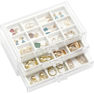 OEM Boîte À Bijoux Transparente, 3 Plateaux Bijoux Tiroir, Avec Séparateurs Amovibles, Rangement Bijoux Tiroir Acrylique, Range Boucles D’oreille Bagues Colliers Bracelets - Blanc - Publicité OEM Boîte À Bijoux Transparente, 3 Plateaux Bijoux Tiroir, Avec Séparateurs Amovibles, Rangement Bijoux Tiroir Acrylique, Range Boucles D’oreille Bagues Colliers Bracelets - Blanc - Publicité