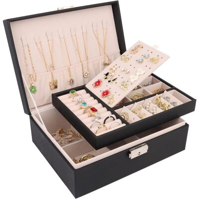OEM Boite A Bijoux Femme Fille, Boîte À Bijoux Vuir Pu 2 Couches Verrouillable Grande Capacité Boite De Rangement Bijoux Pour Colliers, Boucles D'Oreilles, Bracelets - Publicité OEM Boite A Bijoux Femme Fille, Boîte À Bijoux Vuir Pu 2 Couches Verrouillable Grande Capacité Boite De Rangement Bijoux Pour Colliers, Boucles D'Oreilles, Bracelets - Publicité