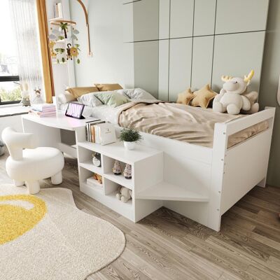 OEM Lit Enfant 90×200cm, Avec Rangements, Bureau Avec Prises Électriques Européennes, Lit Simple En Bois, Blanc, Garantie 2 Ans - Publicité OEM Lit Enfant 90×200cm, Avec Rangements, Bureau Avec Prises Électriques Européennes, Lit Simple En Bois, Blanc, Garantie 2 Ans - Publicité