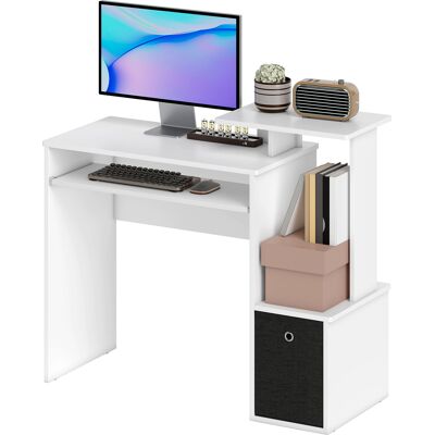 OEM Bureau Informatique Multimédia Avec Étagères, Tablette, Clavier Et Panier – Noir Et Panneaux De Particules Blancs - Publicité OEM Bureau Informatique Multimédia Avec Étagères, Tablette, Clavier Et Panier – Noir Et Panneaux De Particules Blancs - Publicité