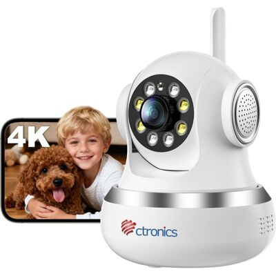Ctronics Caméra De Surveillance Intérieure 4k Wifi 2,4/5ghz – Suivi Automatique, Vision Nocturne Couleur, Alarme Sonore & Lumineuse, Cloud/256go Tf - Publicité Ctronics Caméra De Surveillance Intérieure 4k Wifi 2,4/5ghz – Suivi Automatique, Vision Nocturne Couleur, Alarme Sonore & Lumineuse, Cloud/256go Tf - Publicité