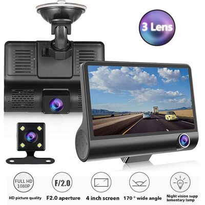 SANS MARQUE Dashcam Pour Voiture 3 Cameras , Full Hd, 1080p, Double Objectif, Ecran Lcd De 4.0 Pouces, Avec Vue Arriere A 170 Degres - Publicité SANS MARQUE Dashcam Pour Voiture 3 Cameras , Full Hd, 1080p, Double Objectif, Ecran Lcd De 4.0 Pouces, Avec Vue Arriere A 170 Degres - Publicité