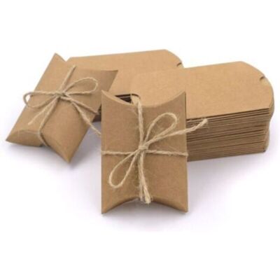 OEM 50 Stück Kraftpapier-geschenkboxen Im Vintage-stil, Natürliche Kissen-süßigkeitsboxen Für Hochzeitsfeier - Publicité OEM 50 Stück Kraftpapier-geschenkboxen Im Vintage-stil, Natürliche Kissen-süßigkeitsboxen Für Hochzeitsfeier - Publicité