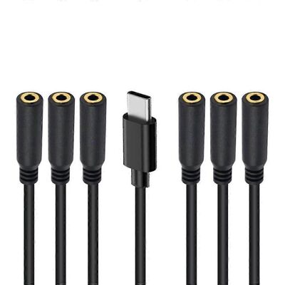 FLAMMKRAFT Câble Répartiteur Audio Usb-c Vers Jack 3,5 Mm À 6 Ports Pour Écouteurs Et Haut-parleurs - Publicité FLAMMKRAFT Câble Répartiteur Audio Usb-c Vers Jack 3,5 Mm À 6 Ports Pour Écouteurs Et Haut-parleurs - Publicité
