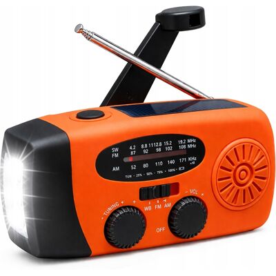 OEM Radio Solaire Portable Sanelite, Lampe Torche À Manivelle, Batterie Externe Orange - Publicité OEM Radio Solaire Portable Sanelite, Lampe Torche À Manivelle, Batterie Externe Orange - Publicité