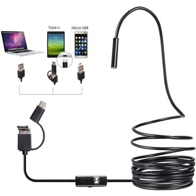 Caméra D'Inspection Endoscope 3-en-1 7mm Usb Type C Android, Tuyau Évier Drainage 6 Led Réglables, Caméra Hd Étanche Noire - Kzq - Publicité Caméra D'Inspection Endoscope 3-en-1 7mm Usb Type C Android, Tuyau Évier Drainage 6 Led Réglables, Caméra Hd Étanche Noire - Kzq - Publicité