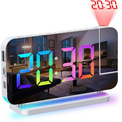 OEM Réveil Projecteur Led Rgb, 7 Pouces, Surface Miroir, Variateur 6 Niveaux, Chargeur Usb, Snooze, 12/24h, 11 Couleurs, Projection 180° - Publicité OEM Réveil Projecteur Led Rgb, 7 Pouces, Surface Miroir, Variateur 6 Niveaux, Chargeur Usb, Snooze, 12/24h, 11 Couleurs, Projection 180° - Publicité