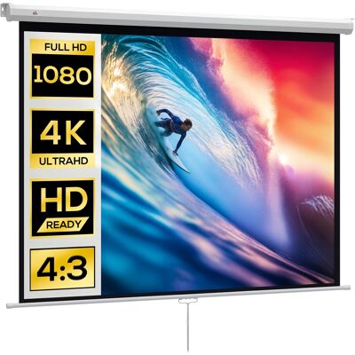 OEM Écran De Projection De 84 Pouces. Écran Vidéoprojecteur. 4:3 4k Hd. Fixation Mur Ou Plafond. 181l X 8p X 138h Cm. Blanc - Publicité OEM Écran De Projection De 84 Pouces. Écran Vidéoprojecteur. 4:3 4k Hd. Fixation Mur Ou Plafond. 181l X 8p X 138h Cm. Blanc - Publicité