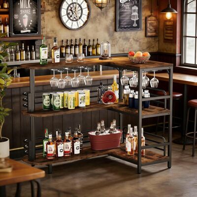 OEM Meuble Bar À Vin Familial, Table De Bar À Spiritueux À 3 Niveaux, Meuble Bar En L - Publicité OEM Meuble Bar À Vin Familial, Table De Bar À Spiritueux À 3 Niveaux, Meuble Bar En L - Publicité